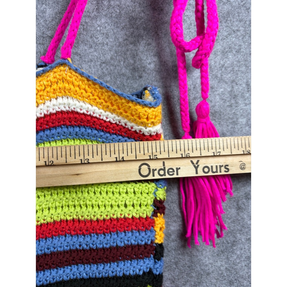 Say What? Crochet Striped Crop Top Tie Strap Cami Womens M Music Festival Boho View 4